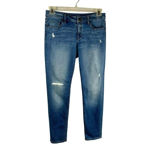 LOFT Curvy Skinny Denim Jeans Women 28 / 6 Blue Medium Wash Distressed Stretch - Picture 1 of 8